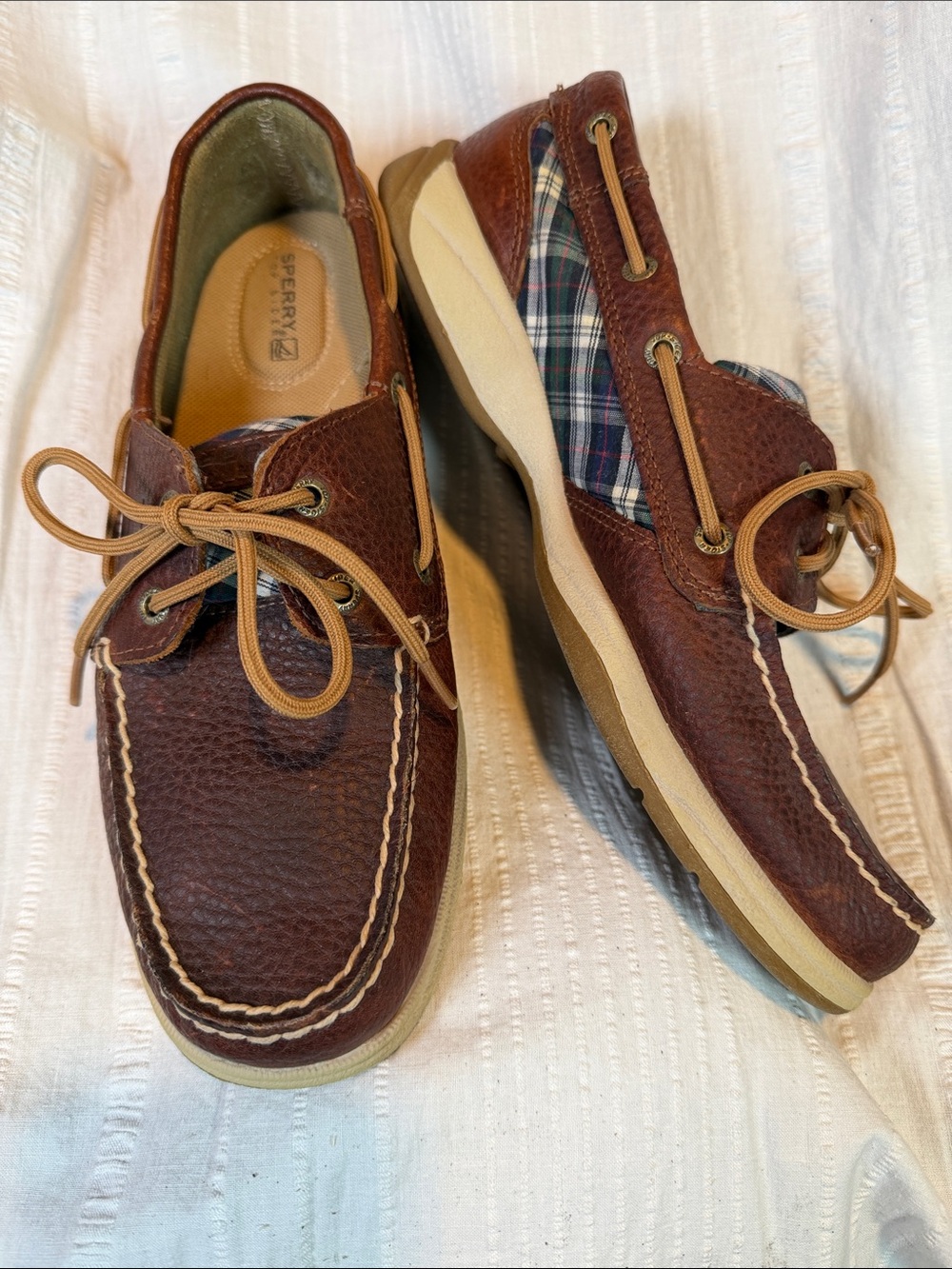 Sperry Top-Sider Original 2 Eye Boat Shoes Plaid Leather Women’s 8.5 Preppy